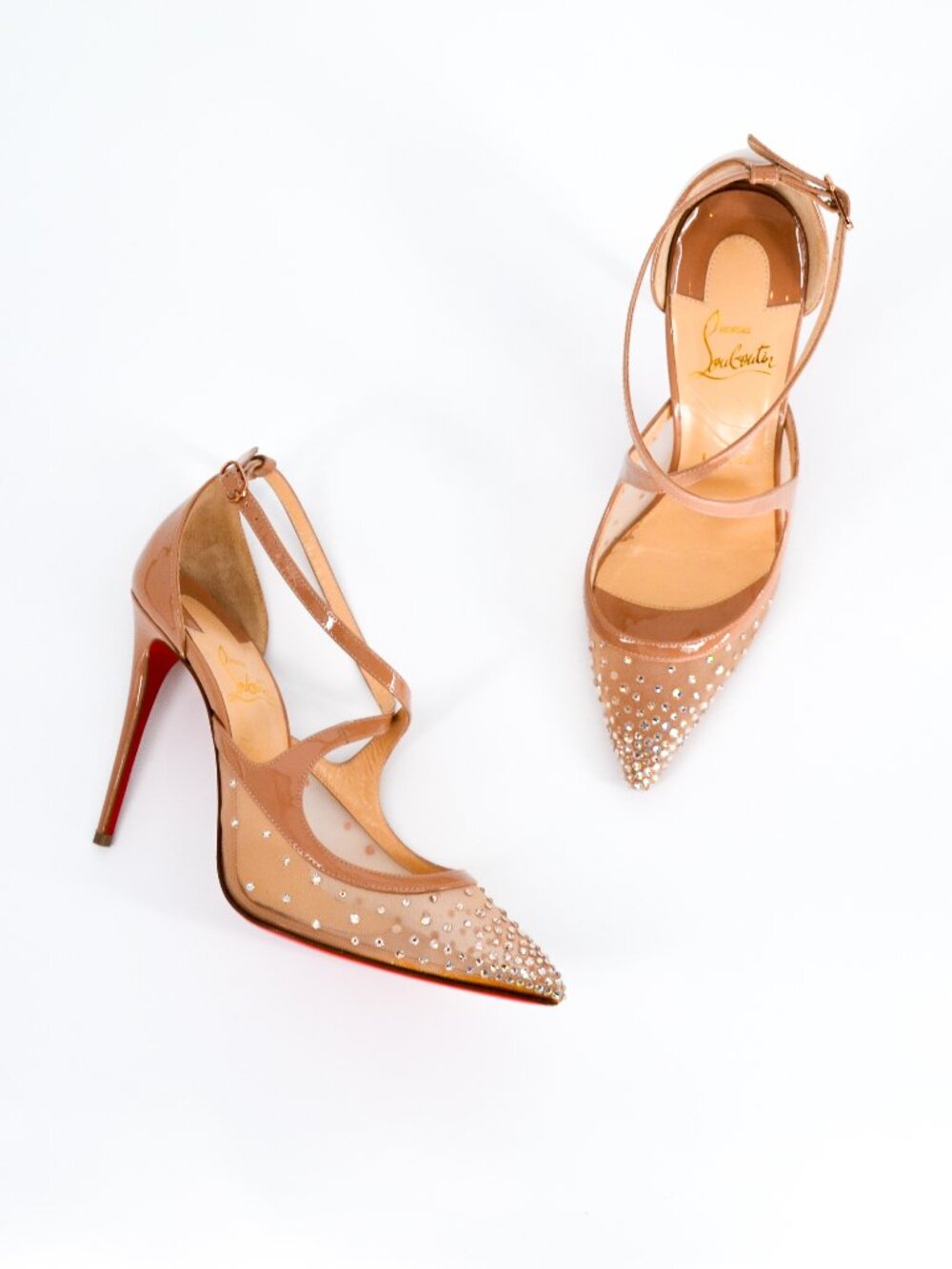Christian Louboutin Twistissima Strass Nude Mesh Crystal Pumps 37